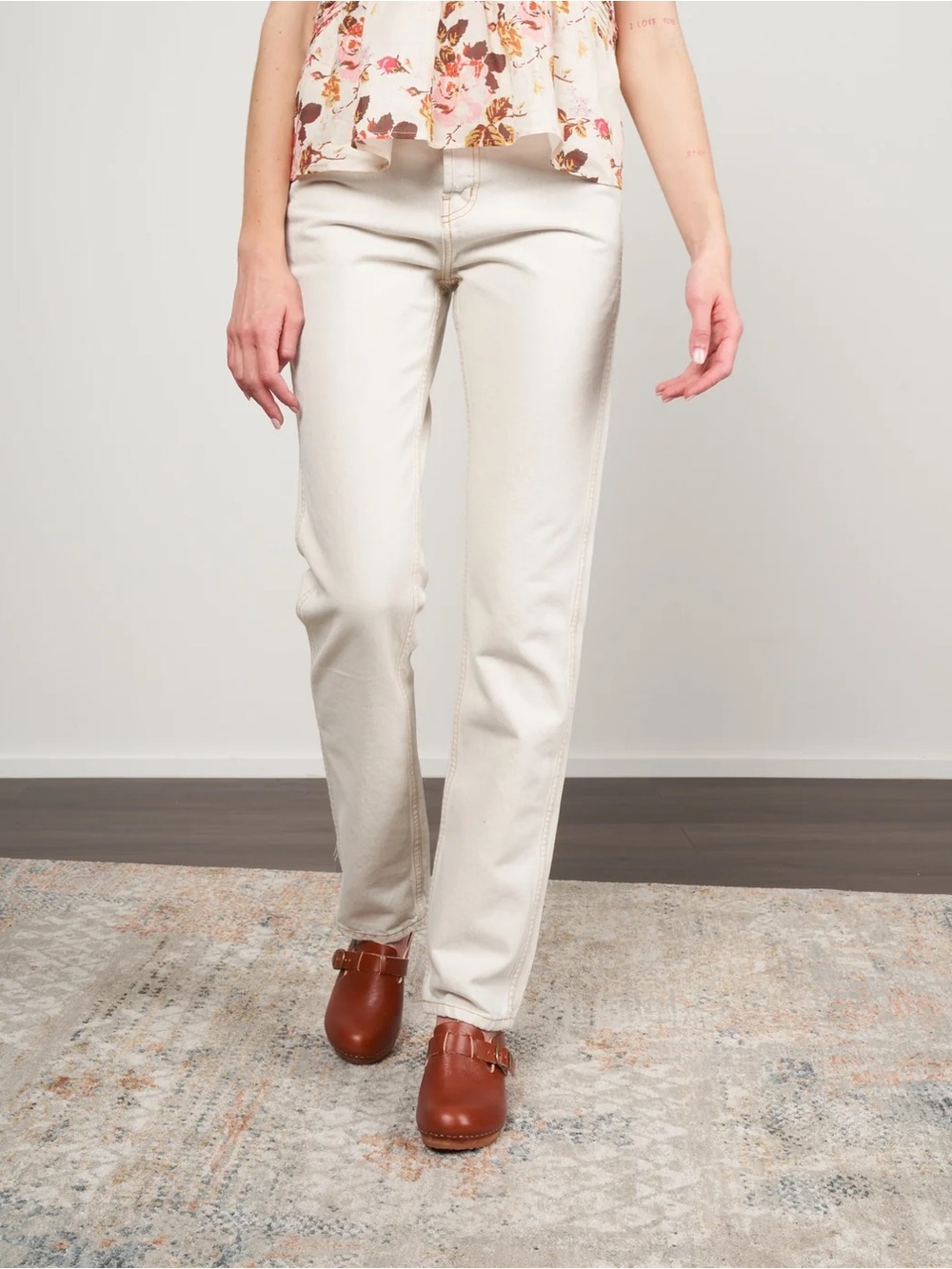New B SIDES Marcel Straight Leg Jeans Tile White Denim NWT Casual Women’s 30